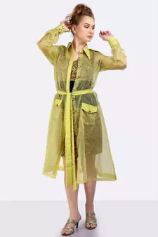 Olive Poly Organza Trench Coat