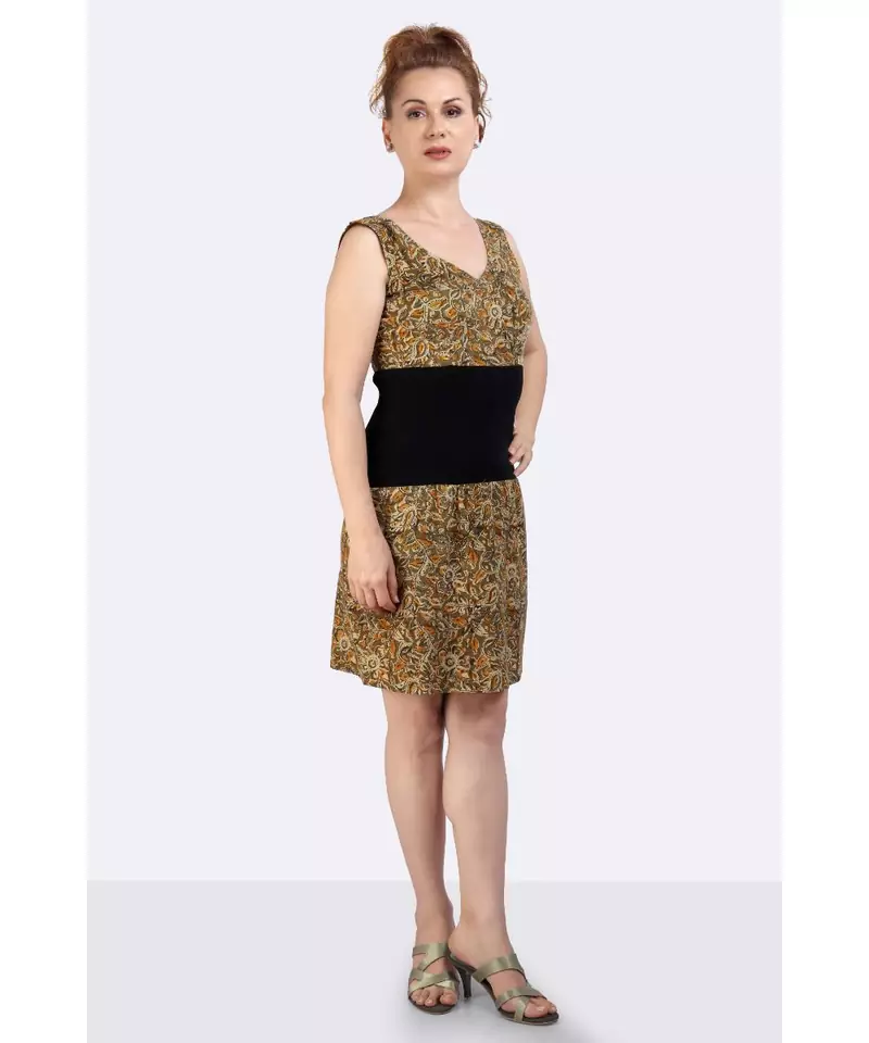 OLIVE GREEN COTTON FABRIC WITH  KALAMKARI PRINT ON IT & RIBBED WAIST