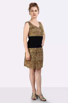 Olive Green Cotton Fabric With  Kalamkari Print On It & Ribbed Waist