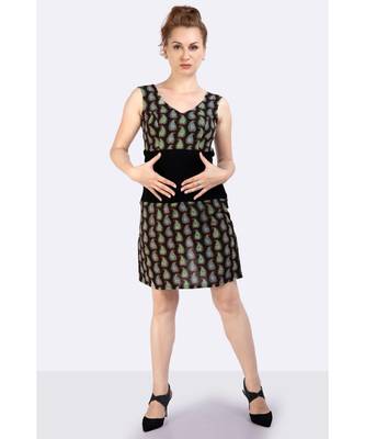 Black Cotton Fabric With  Kalamkari Print On It & Ribbed Waist 1