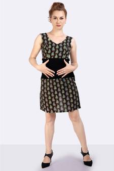BLACK COTTON FABRIC WITH  KALAMKARI PRINT ON IT & RIBBED WAIST