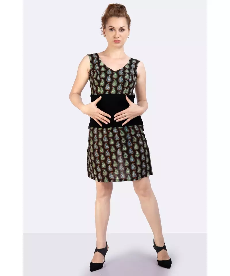 BLACK COTTON FABRIC WITH  KALAMKARI PRINT ON IT & RIBBED WAIST
