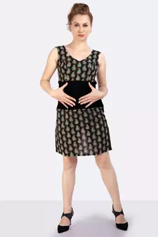 Black Cotton Fabric With  Kalamkari Print On It & Ribbed Waist