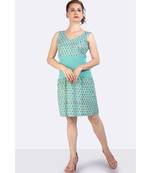 Turqpuise Cotton Fabric With  Sanganeri Print On It & Ribbed Waist