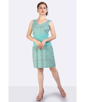 Turqpuise Cotton Fabric With  Sanganeri Print On It & Ribbed Waist 3