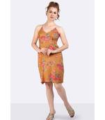 Yellow Viscose Rayon Dress With  Floral Print On It & Ribbed Waist