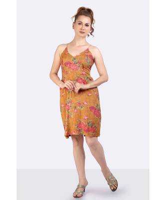 Yellow Viscose Rayon Dress With  Floral Print On It & Ribbed Waist 4