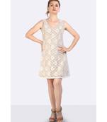 WHITE LACE DRESS WITH STRETCHABLE BEDGE LINING INSIDE WITH ZIP ON BACK