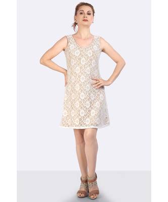 White Lace Dress With Stretchable Bedge Lining Inside With Zip On Back 2