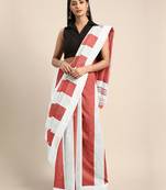 White woven blended cotton saree with blouse