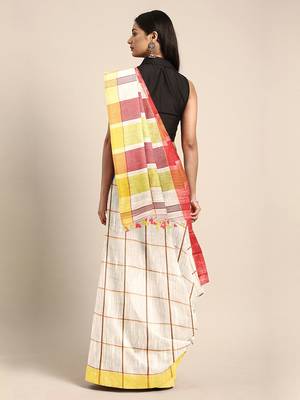 Cream woven blended cotton saree with blouse 2