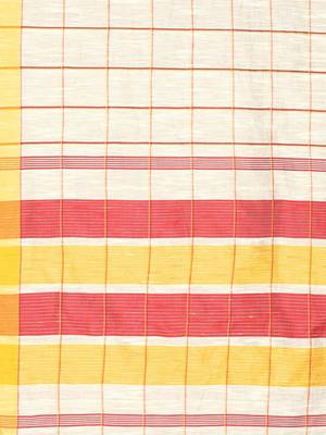 Cream woven blended cotton saree with blouse 4