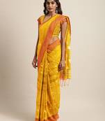 Yellow woven blended cotton saree with blouse