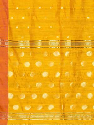 Yellow woven blended cotton saree with blouse 3