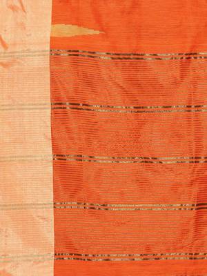 Orange woven blended cotton saree with blouse 3
