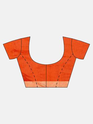 Orange woven blended cotton saree with blouse 4