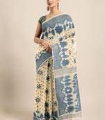 Beige woven silk cotton saree 