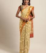 Beige woven silk cotton saree 