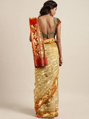 Beige woven silk cotton saree  2