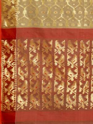 Beige woven silk cotton saree  3