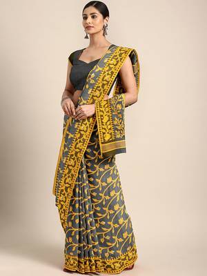 Grey woven silk cotton saree  1