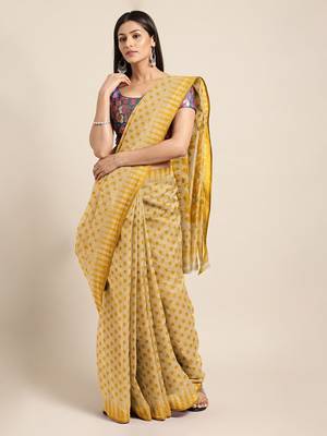 Yellow woven silk cotton saree  1