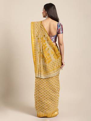 Yellow woven silk cotton saree  2