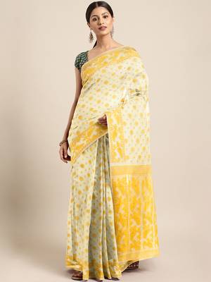 Off white woven silk cotton saree  1