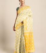 Off white woven silk cotton saree 