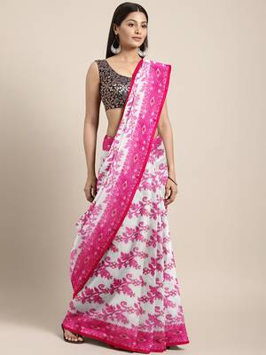 White Woven Silk Cotton Saree Without Blouse 1