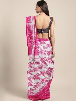 White Woven Silk Cotton Saree Without Blouse 2