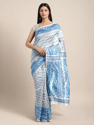 White woven silk cotton saree  1