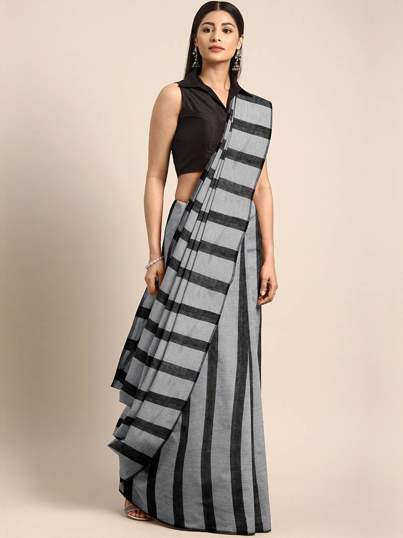 Grey woven pure cotton saree with blouse