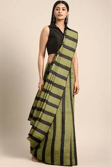 Olive woven pure cotton saree with blouse