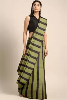 Olive woven pure cotton saree with blouse