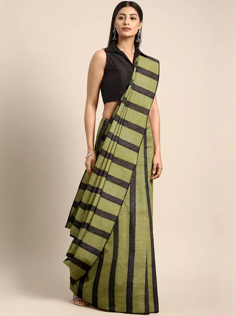 Olive woven pure cotton saree with blouse