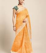 Orange woven linen saree with blouse