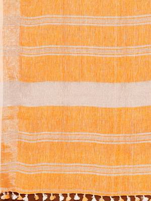 Orange woven linen saree with blouse 3