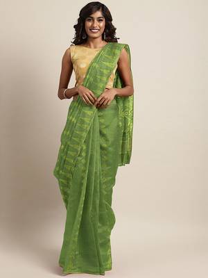 Green woven silk cotton saree  1