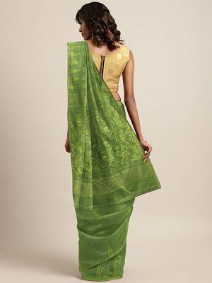 Green woven silk cotton saree  2