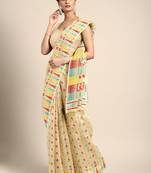 Beige woven silk cotton saree 