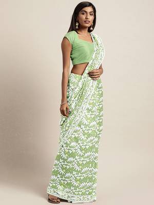 Green woven silk cotton saree  1