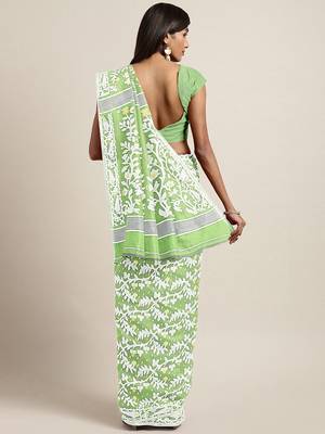 Green woven silk cotton saree  2