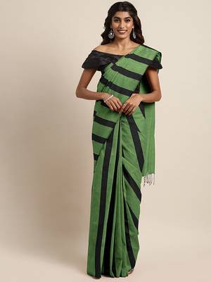 Green woven pure cotton saree with blouse 1