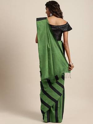 Green woven pure cotton saree with blouse 2