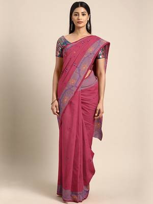 Magenta woven silk cotton saree  1