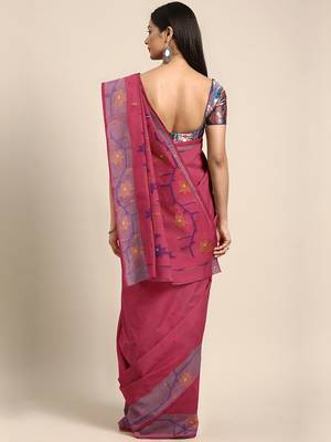 Magenta woven silk cotton saree  2