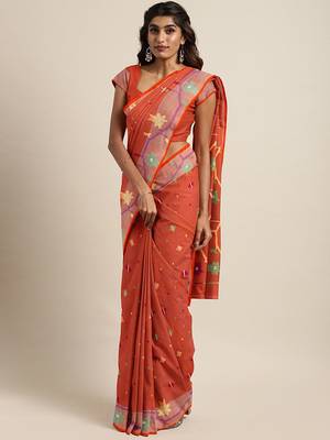 Rust woven silk cotton saree  1