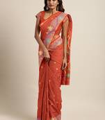 Rust woven silk cotton saree 