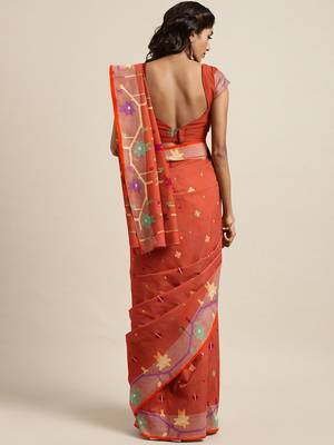 Rust woven silk cotton saree  2